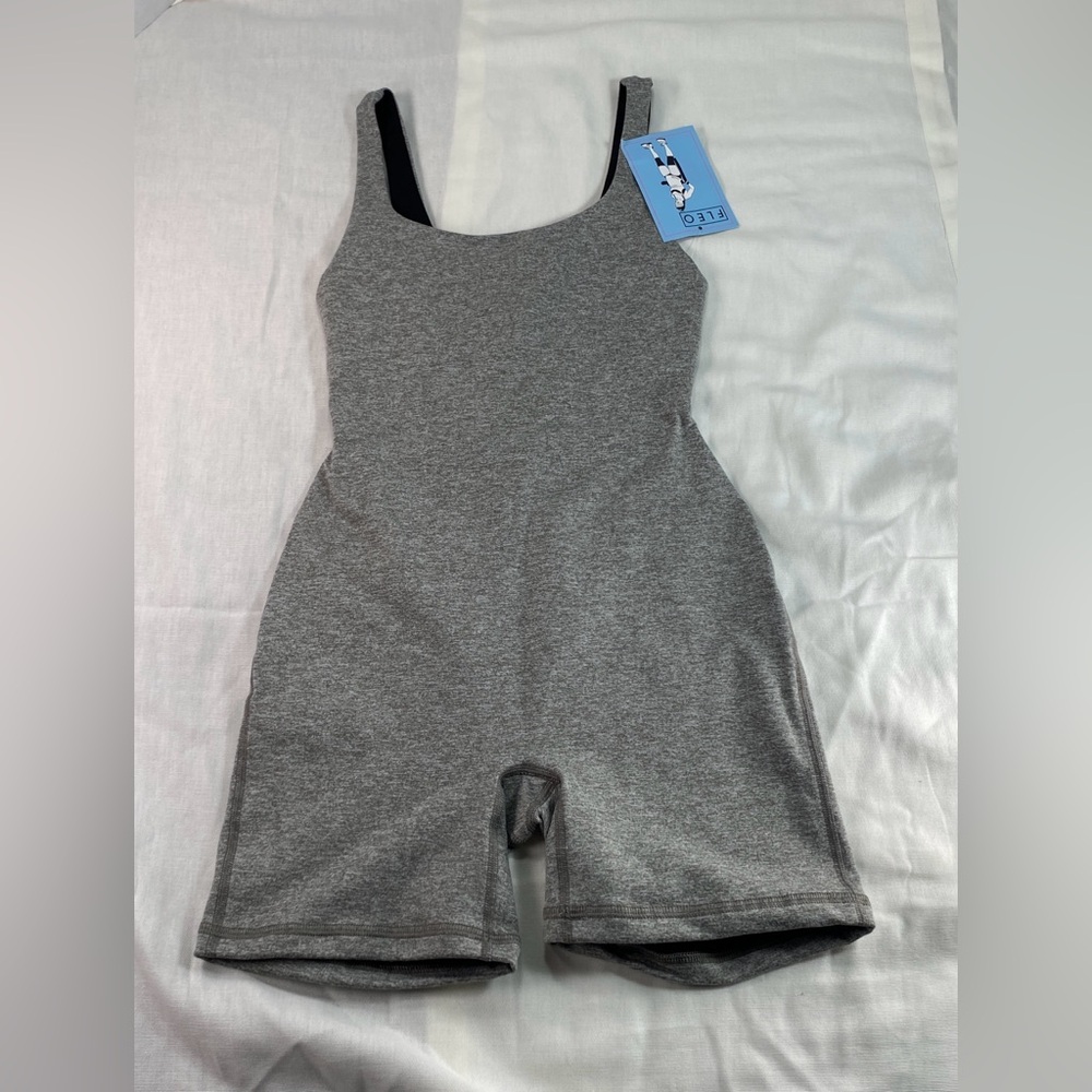 Fleo Bodysuit Women's XS Heather Gray Open Back Jumpsuit One Piece NWT